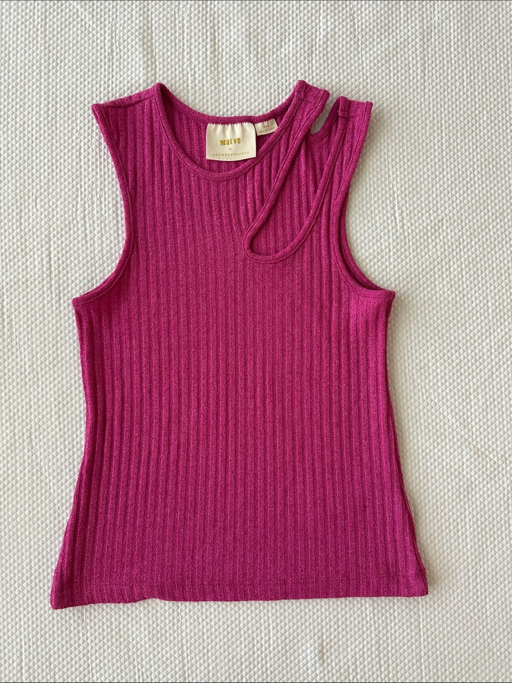 Maeve Anthropologie Fuchsia Ribbed One Shoulder Tank Top Size Small